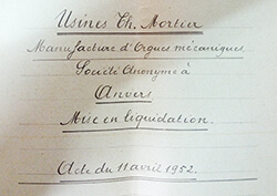 Deed of the liquidation of the Mortier firm, dated 11 April 1952